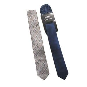 TWO John Sparks Classic Necktie Bundle LOT Pasiley Striped Navy Blue & Gray